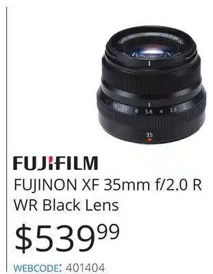 Vistek Fujifilm fujinon xf 35mm f/2.0 r wr black lens offer
