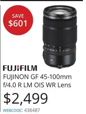 Vistek Fujifilm fujinon gf 45-100mm f/4.0 r lm ois wr lens offer