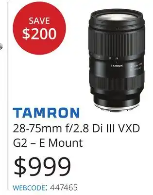 Vistek Tamron 28-75mm f/2.8 di iii vxd g2-e mount offer