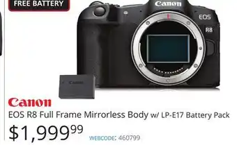 Vistek Canon eos r8 full frame mirrorless body w/lp-e17 battery pack offer