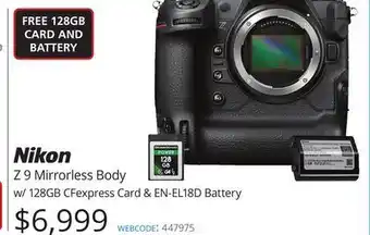 Vistek Nikon mirrorless body w/128gb cfexpress card & en-el18d battery offer