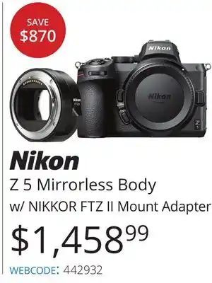 Vistek Nikon mirrorless body w/nikkor ftz ii mount adapter offer