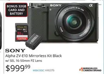 Vistek Sony alpha zv-e10 mirrorless kit black w/sel offer