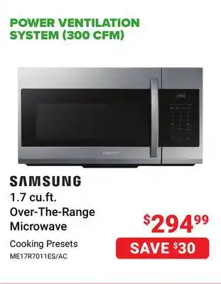 Visions Electronics Samsung 1.7 cu.ft. over-the-range microwave offer