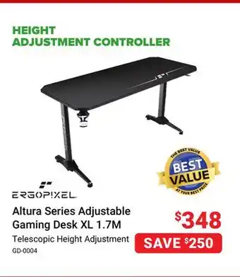 Visions Electronics Ergopixel altura series adjustable gaming desk xl 1.7m offer