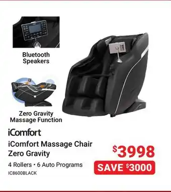 Visions Electronics Icomfort massage chair zero gravity offer