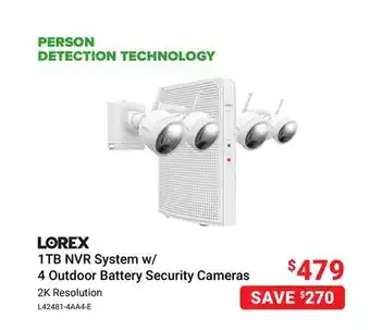 Visions Electronics Lorex 1tb nvr system w/ 4 outdoor battery security cameras offer