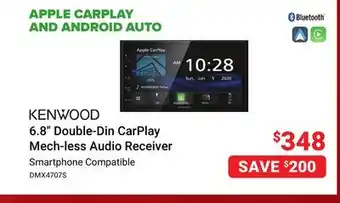 Visions Electronics Kenwood 6.8 double-din carplay mech-less audio receiver offer