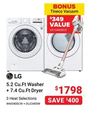 Visions Electronics Lg 5.2 cu. ft washer + 7.4 cu. ft dryer offer