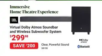 Visions Electronics Jbl virtual dolby atmos soundbar and wireless subwoofer system offer
