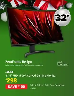 Visions Electronics Acer 31.5 fhd 1500r curved gaming monitor offer