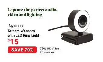 Visions Electronics Helix stream webcam with led ring light offer
