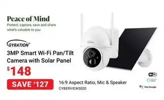 Visions Electronics Gyration 3mp smart wi-fi pan/tilt camera with solar panel offer