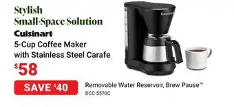 Visions Electronics Cuisinart 5-cup coffee maker with stainless steel carafe offer