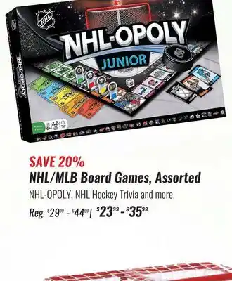 Nhl/mlb board games
