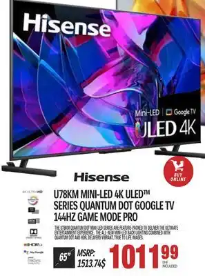 Centre Hi-Fi Hisense mini-led 4k uled series quantum dot google tv 144hz game mode pro 65 offer