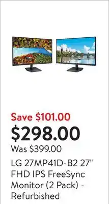 Walmart Lg 27mp41d-b2 27 fhd ips freesync monitor (2 pack) - refurbished offer