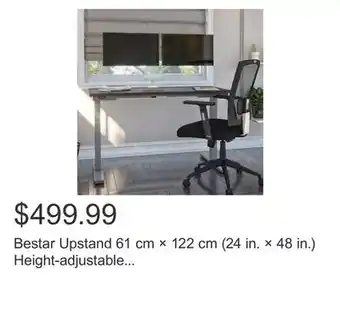 Costco Bestar upstand 61 cm × 122 cm (24 in. × 48 in.) height-adjustable desk with dual monitor arm offer