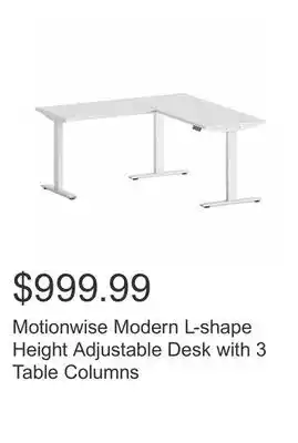 Costco Motionwise modern l-shape height adjustable desk with 3 table columns offer