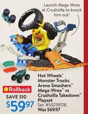 Walmart Hot wheels monster trucks arena smashers mega-wrex vs crushzilla takedown playset offer
