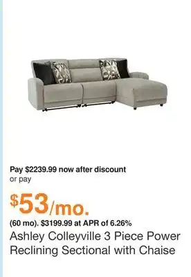 Ashley Furniture Ashley colleyville 3 piece power reclining sectional with chaise in stone, fabric offer