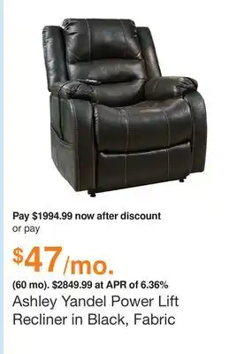 Ashley Furniture Ashley yandel power lift recliner in black, fabric offer