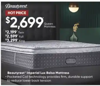 Sleep Country Beautyrest imperial lux balsa mattress offer