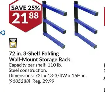 Princess Auto 72 in. 3-shelf folding wall-mount storage rack offer