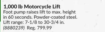 Princess Auto 1, 000 lb motorcycle lift foot pump offer
