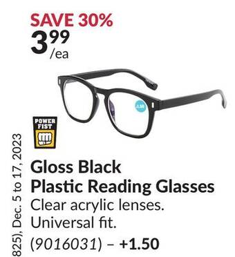 Princess Auto Gloss black plastic reading glasses offer