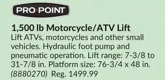Princess Auto 1,500 lb motorcycle/atv lift lift offer