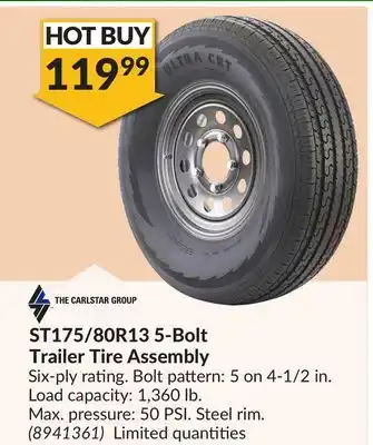 Princess Auto St175/80r13 5-bolt trailer tire assembly offer