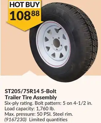 Princess Auto St205/75r14 5-bolt trailer tire assembly offer
