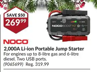 Princess Auto Noco 2, 000a li-ion portable jump starter offer
