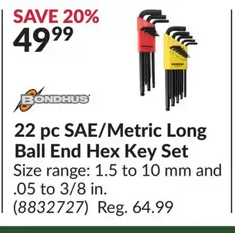 Princess Auto 22 pc sae/metric long ball end hex key set offer