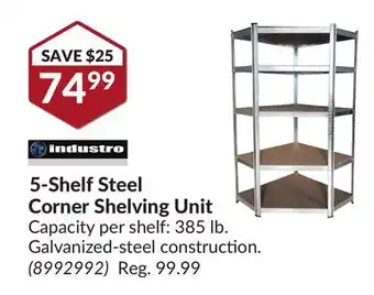 Princess Auto Industro 5-shelf steel corner shelving unit offer