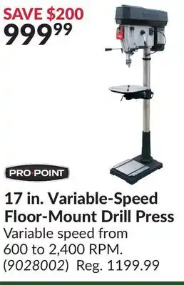 Princess Auto 17 in. variable-speed floor-mount drill press offer