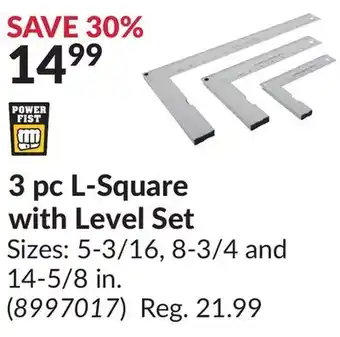 Princess Auto 3 pc l-square with level set offer