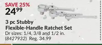 Princess Auto 3 pc stubby flexible-handle ratchet set offer
