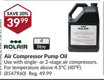 Princess Auto Air compressor pump oil offer