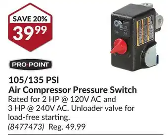Princess Auto 105/135 psi air compressor pressure switch offer