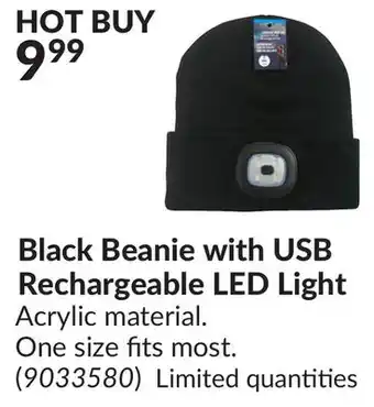 Princess Auto Black beanie with usb rechargeable led light offer