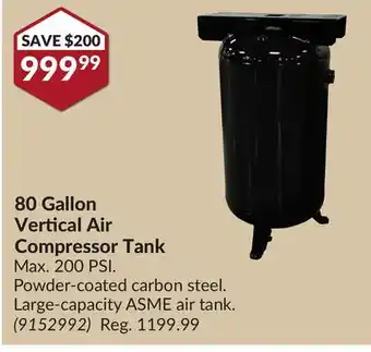 Princess Auto 80 gallon vertical air compressor tank offer