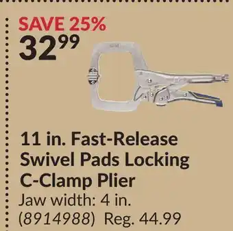 Princess Auto 11 in. fast-release swivel pads locking c-clamp plier offer