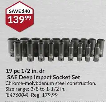 Princess Auto 19 pc 1/2 in. dr sae deep impact socket set offer