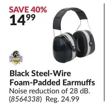 Princess Auto Black steel-wire foam-padded earmuffs offer