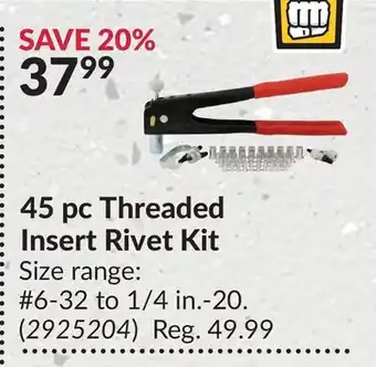Princess Auto Power fist 45 pc threaded insert rivet kit offer