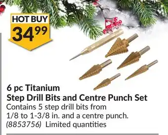 Princess Auto 6 pc titanium step drill bits and centre punch set offer