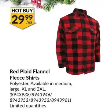 Princess Auto Red plaid flannel fleece shirts offer