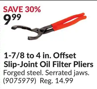 Princess Auto 1-7/8 to 4 in. offset slip-joint oil filter pliers offer